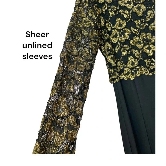 Night Way Long Sleeve Black and Gold Long Occasion Dress Size 16 - Picture 3 of 6